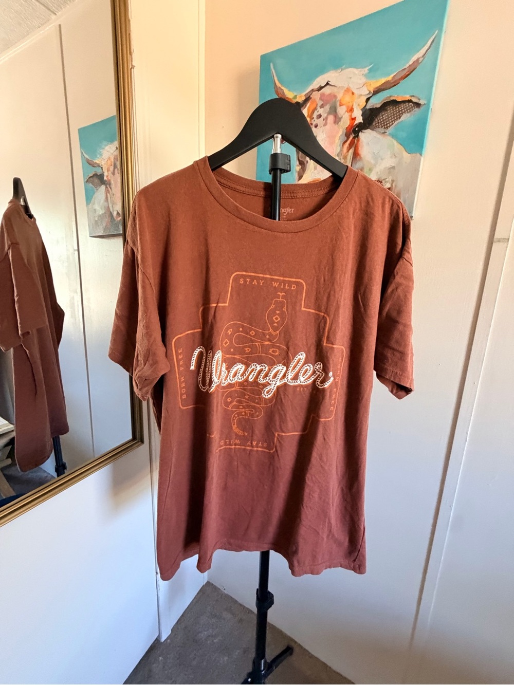 Wrangler Stay Wild Snake Graphic Tee Rust Brown Size S